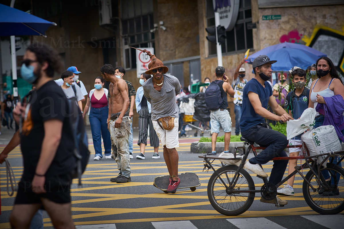 Man on skateboard frozen in time